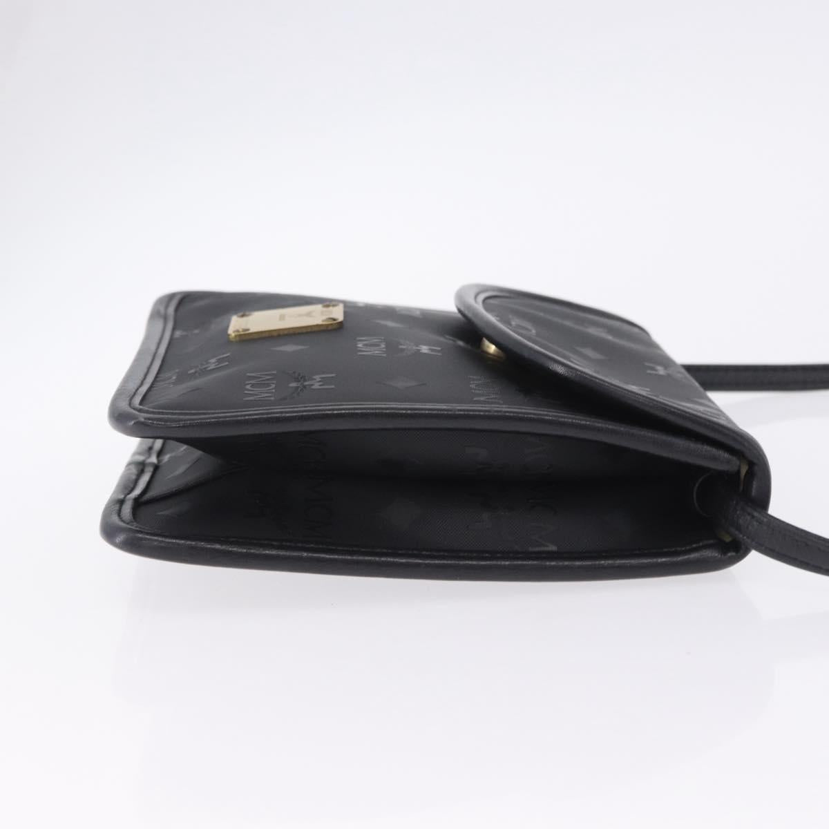 MCM Vicetos Shoulder Bag PVC Leather Black Gold Tone Auth 203593