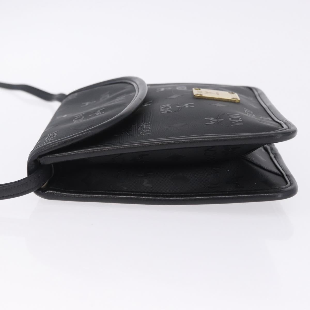 MCM Vicetos Shoulder Bag PVC Leather Black Gold Tone Auth 203593
