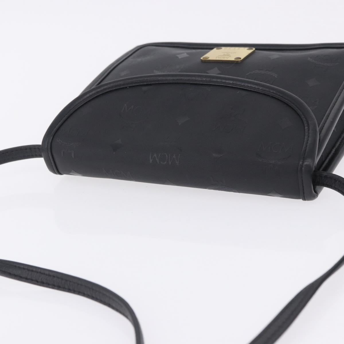 MCM Vicetos Shoulder Bag PVC Leather Black Gold Tone Auth 203593