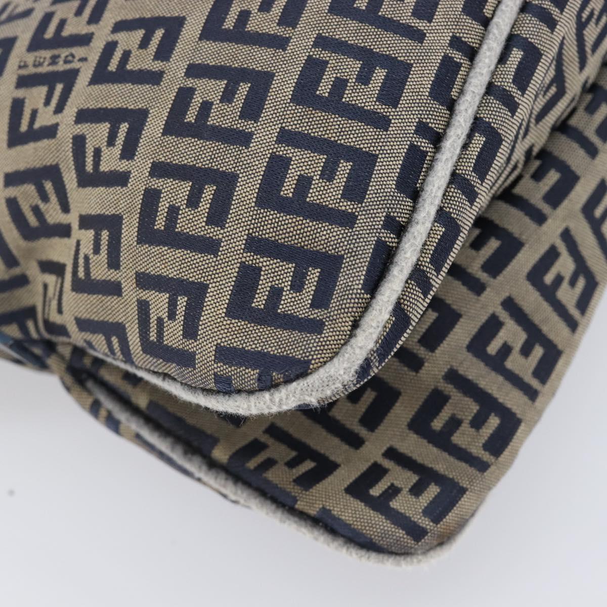 FENDI Zucchino Canvas Mamma Baguette Shoulder Bag Navy Silver Auth 203602