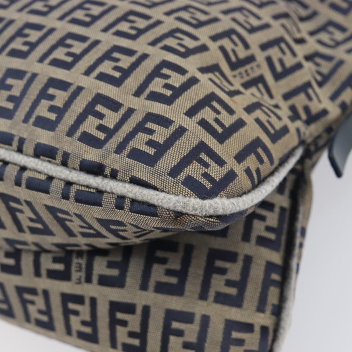 FENDI Zucchino Canvas Mamma Baguette Shoulder Bag Navy Silver Auth 203602