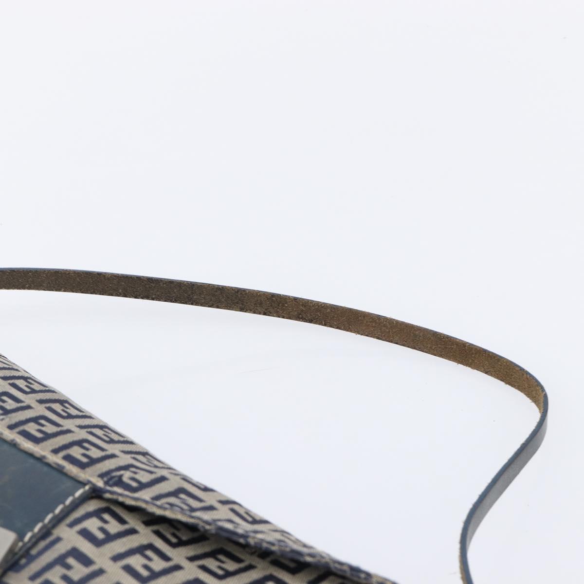 FENDI Zucchino Canvas Mamma Baguette Shoulder Bag Navy Silver Auth 203602
