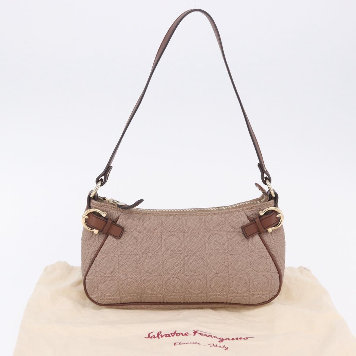 Salvatore Ferragamo Gancini Accessory Pouch PVC Canvas Pink Gold Auth 203603V