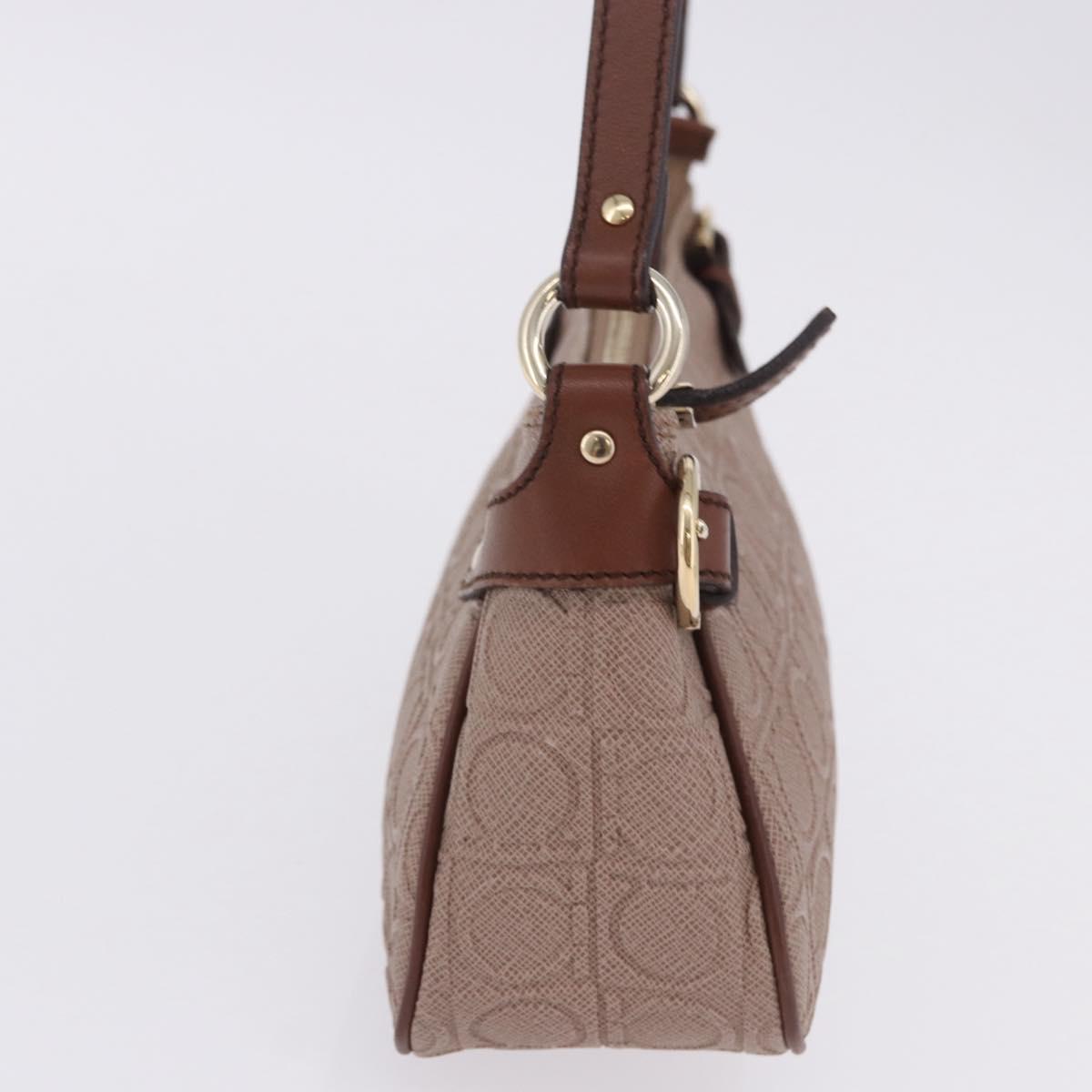 Salvatore Ferragamo Gancini Accessory Pouch PVC Canvas Pink Gold Auth 203603V