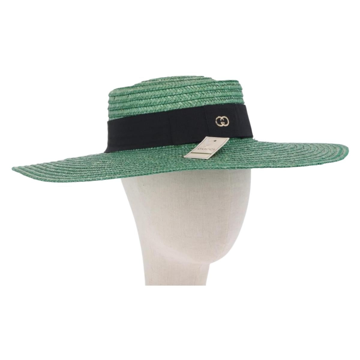 GUCCI Hat Straw Green Auth 203605M