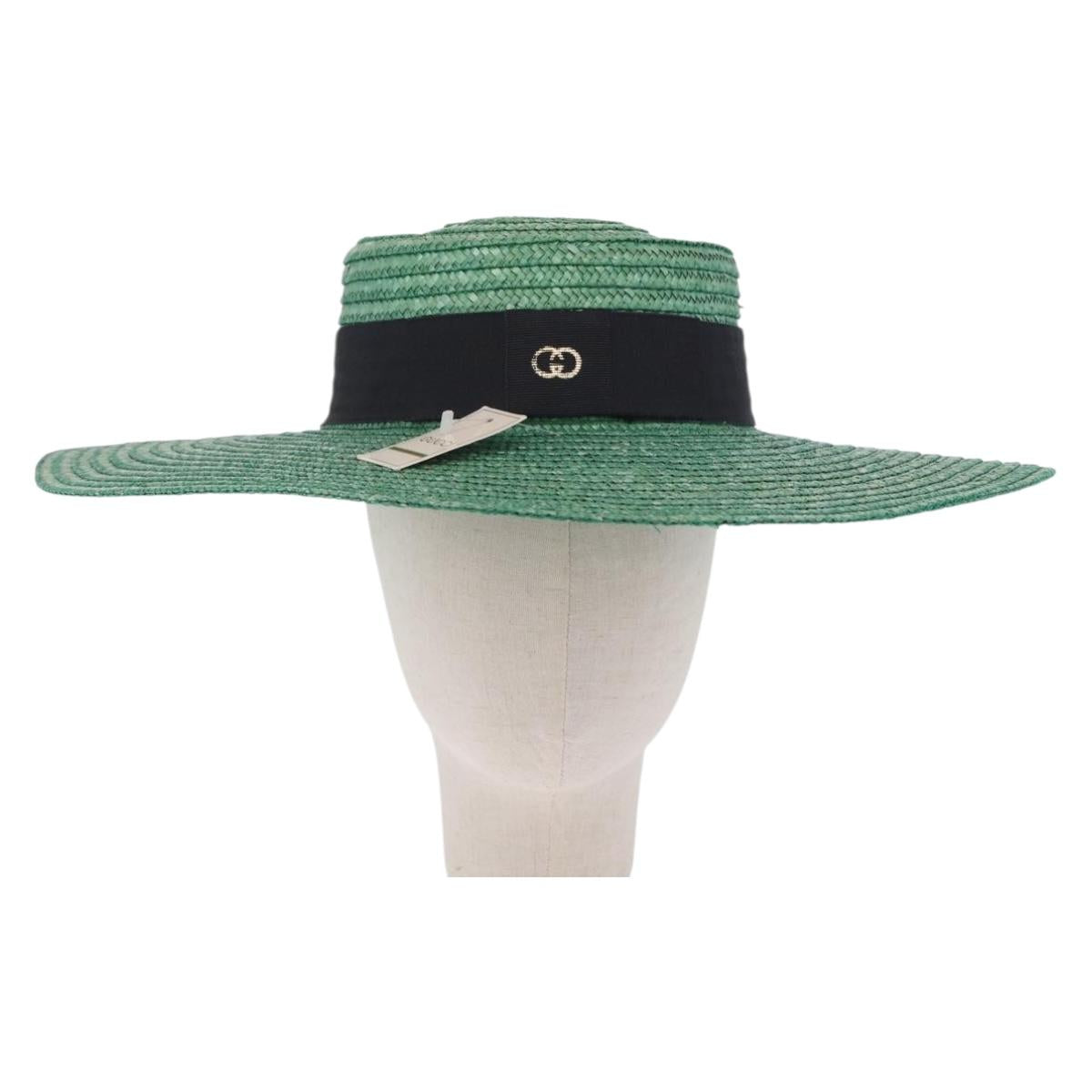 GUCCI Hat Straw Green Auth 203605M