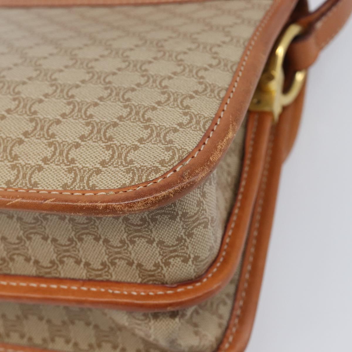 CELINE Macadam Canvas Shoulder Bag PVC Beige Gold Auth 203607