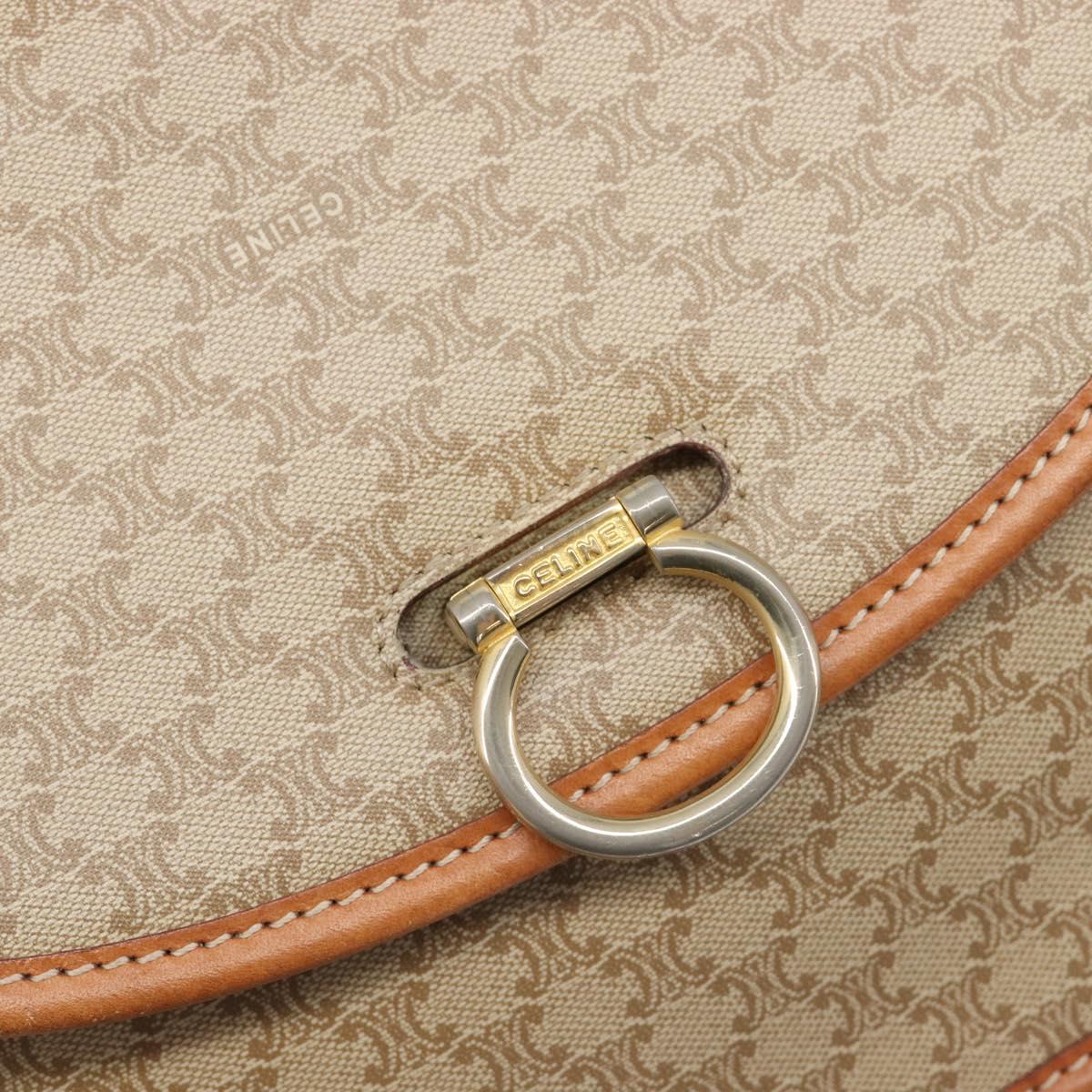 CELINE Macadam Canvas Shoulder Bag PVC Beige Gold Auth 203607