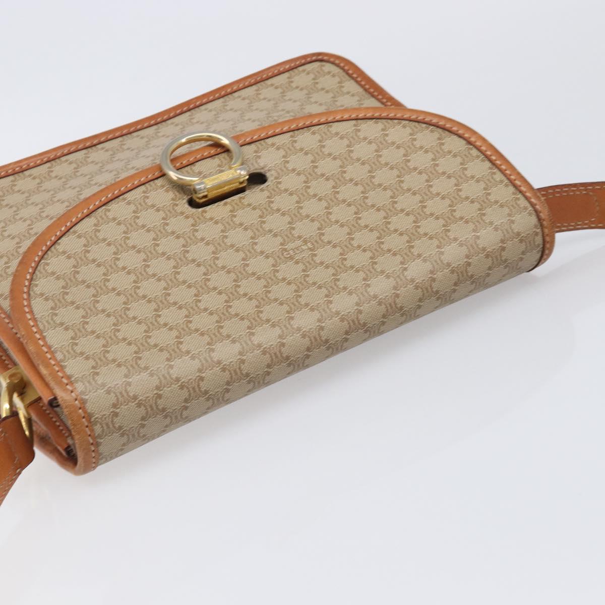 CELINE Macadam Canvas Shoulder Bag PVC Beige Gold Auth 203607