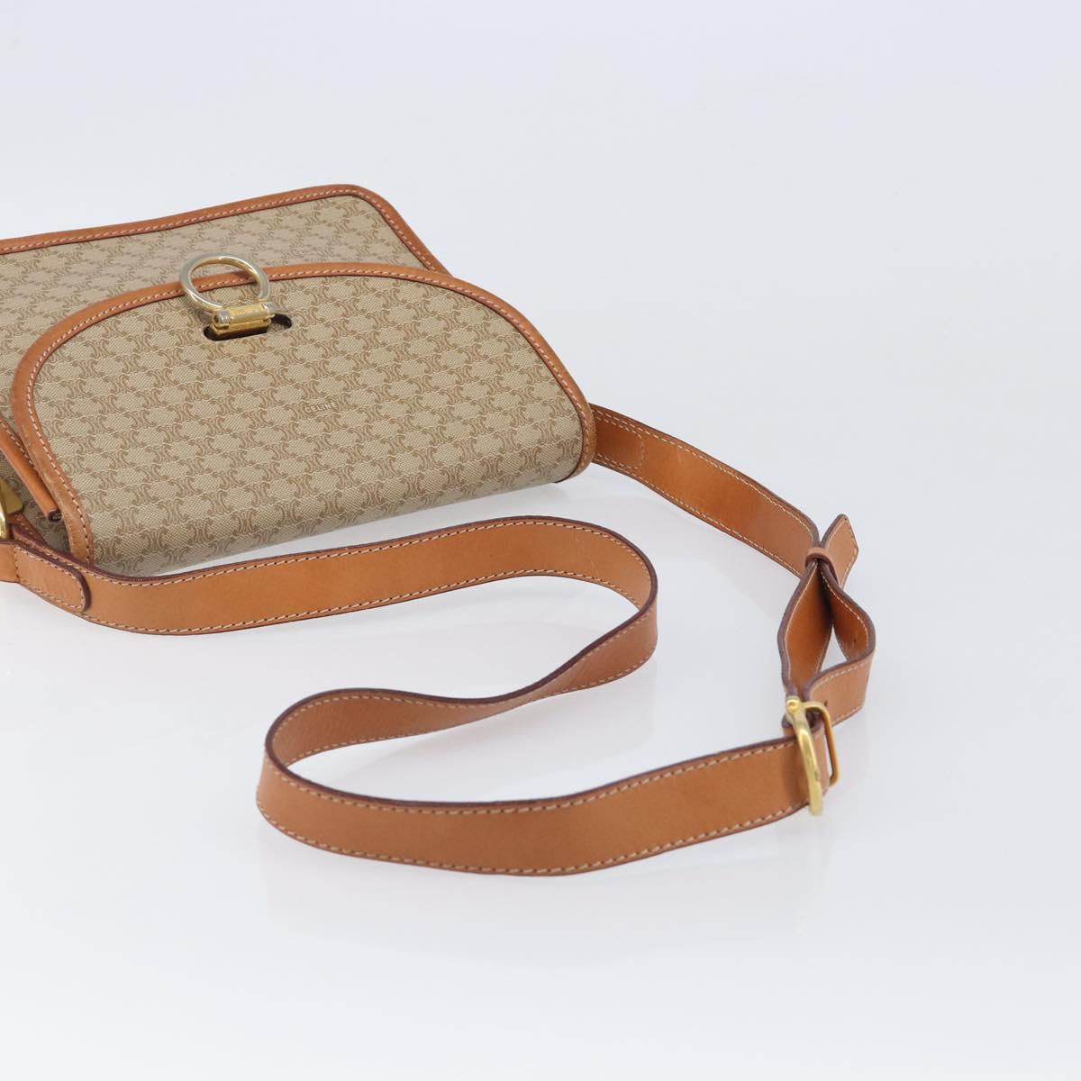 CELINE Macadam Canvas Shoulder Bag PVC Beige Gold Auth 203607