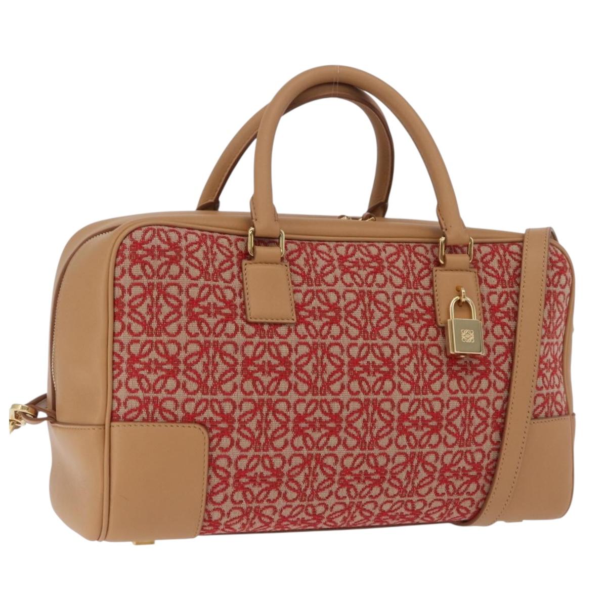 LOEWE Amazona 28 Hand Bag Canvas 2way Beige Gold Auth 203608SAM