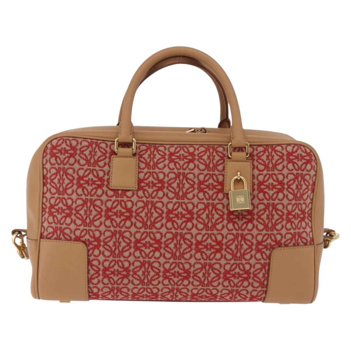 LOEWE Amazona 28 Hand Bag Canvas 2way Beige Gold Auth 203608SAM