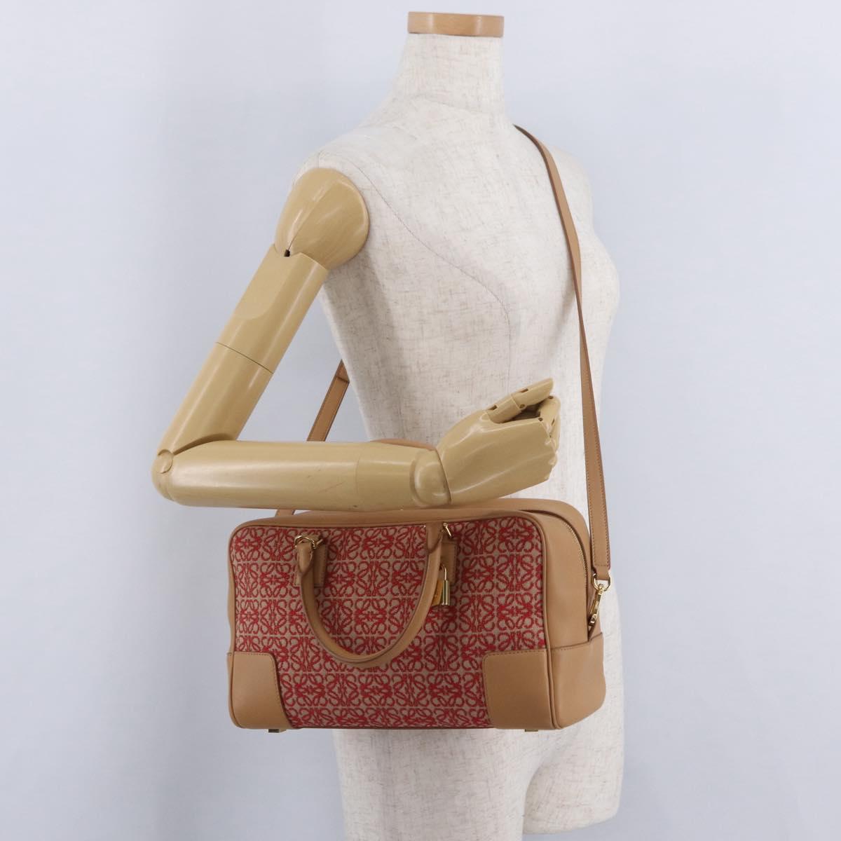 LOEWE Amazona 28 Hand Bag Canvas 2way Beige Gold Auth 203608SAM