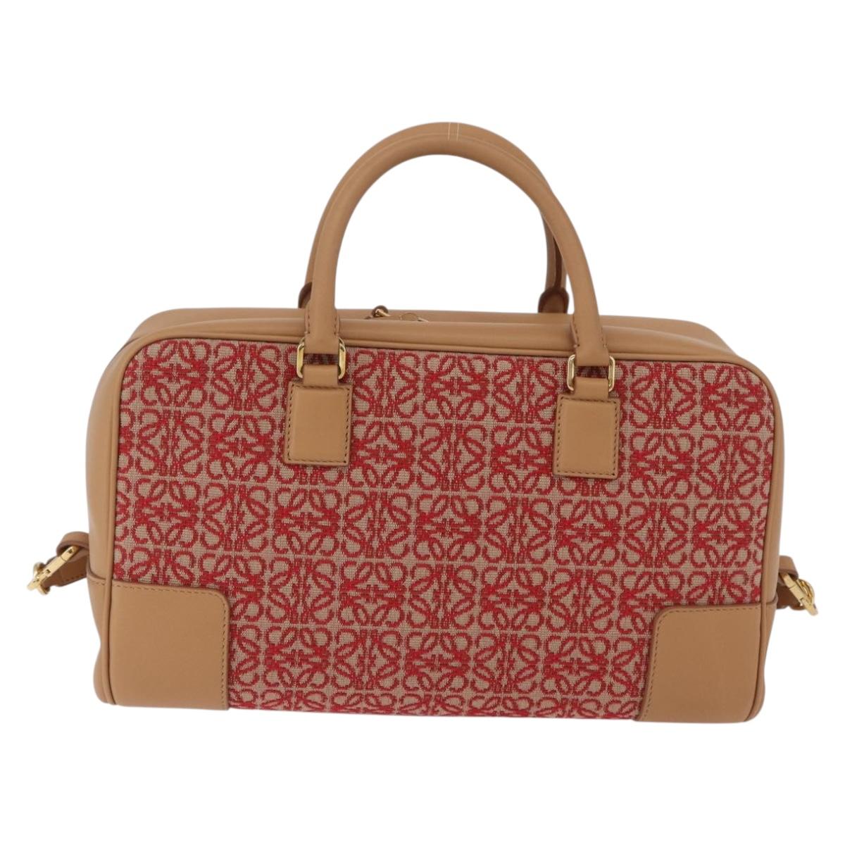 LOEWE Amazona 28 Hand Bag Canvas 2way Beige Gold Auth 203608SAM