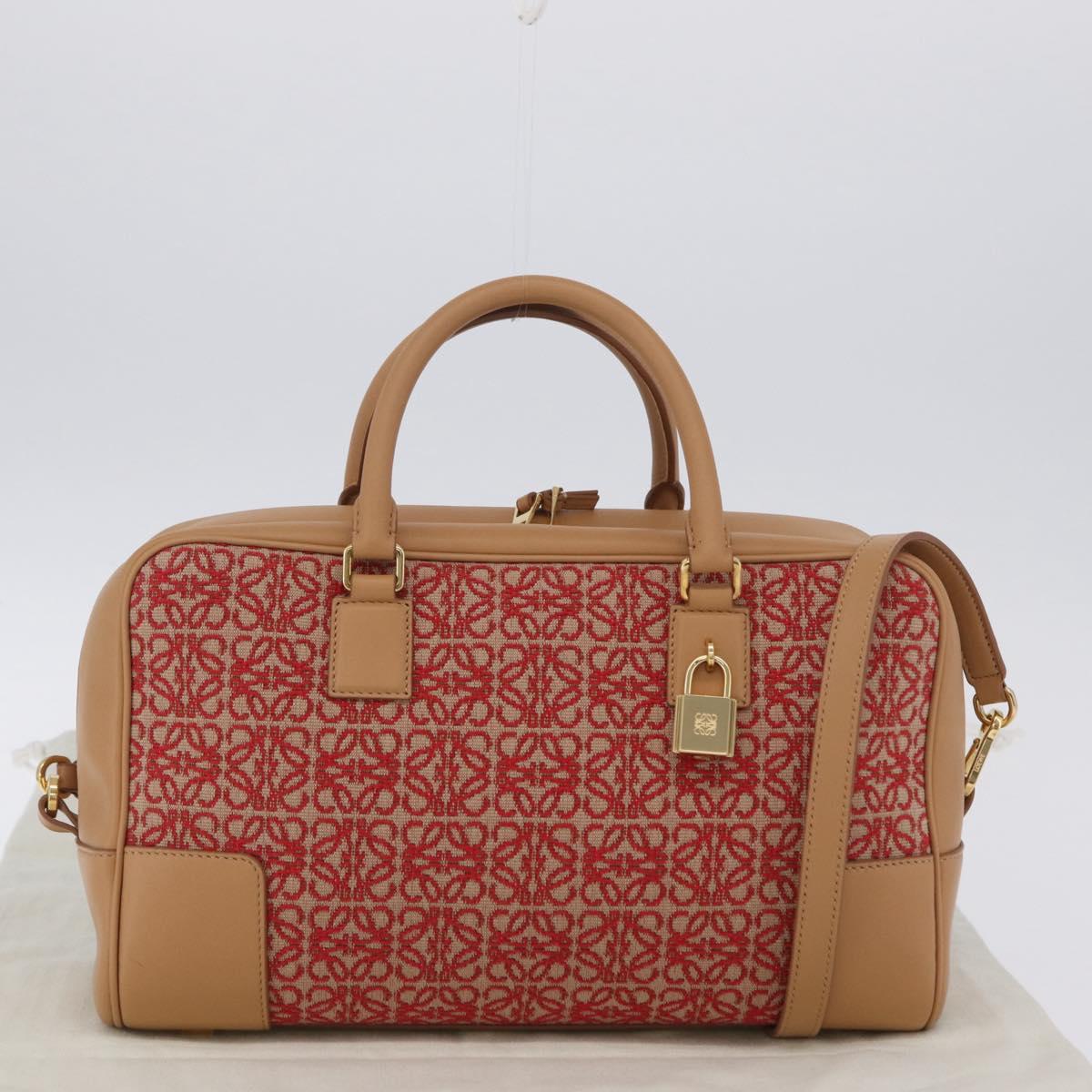 LOEWE Amazona 28 Hand Bag Canvas 2way Beige Gold Auth 203608SAM