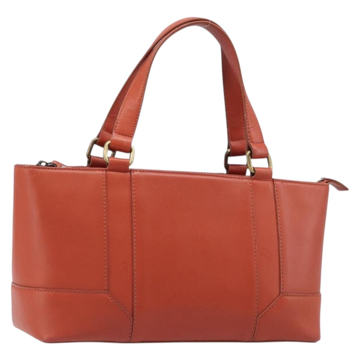 BURBERRY Hand Bag Leather Orange Gold Auth 203611