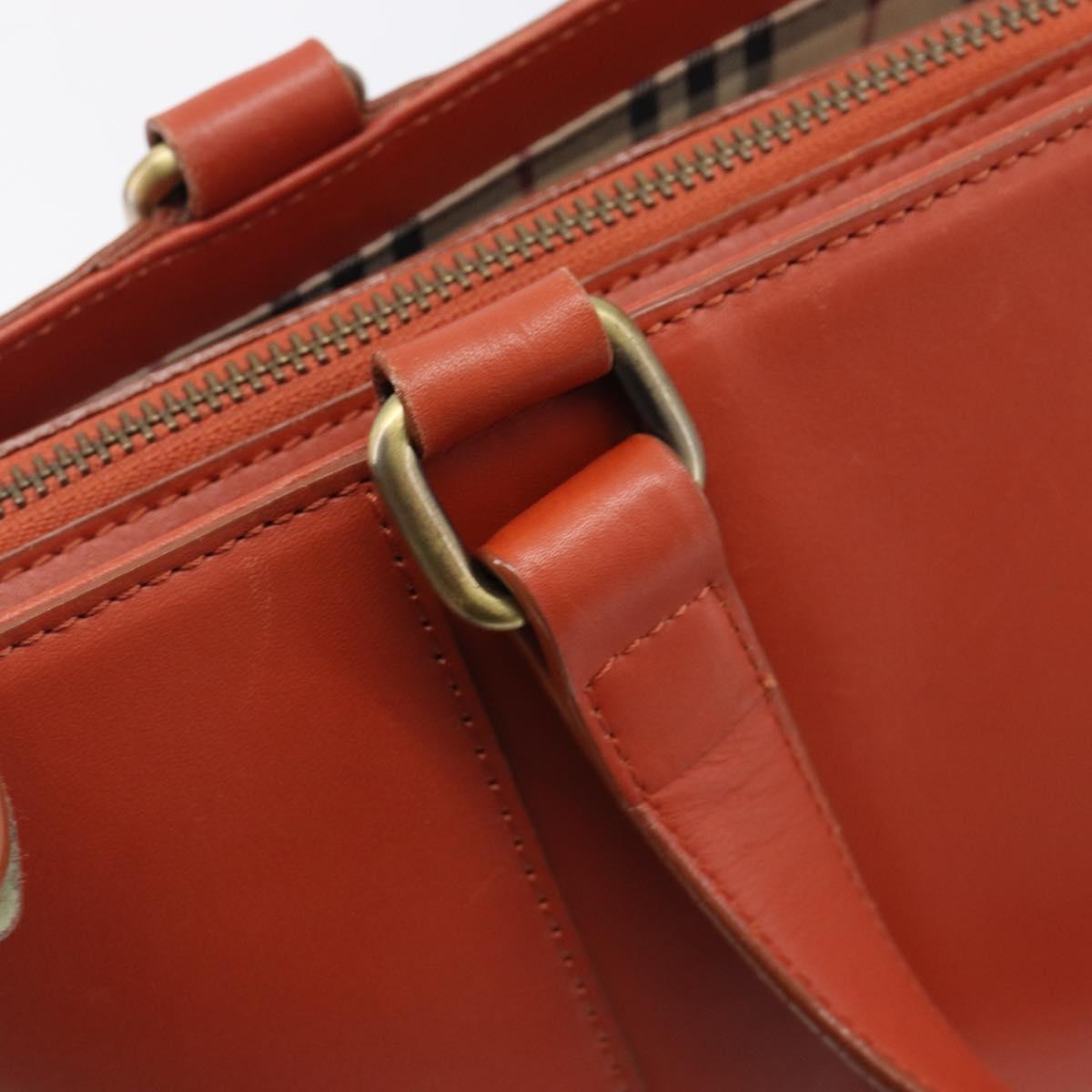 BURBERRY Hand Bag Leather Orange Gold Auth 203611