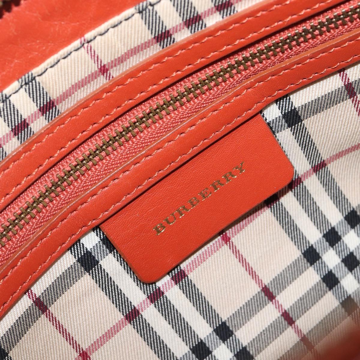 BURBERRY Hand Bag Leather Orange Gold Auth 203611