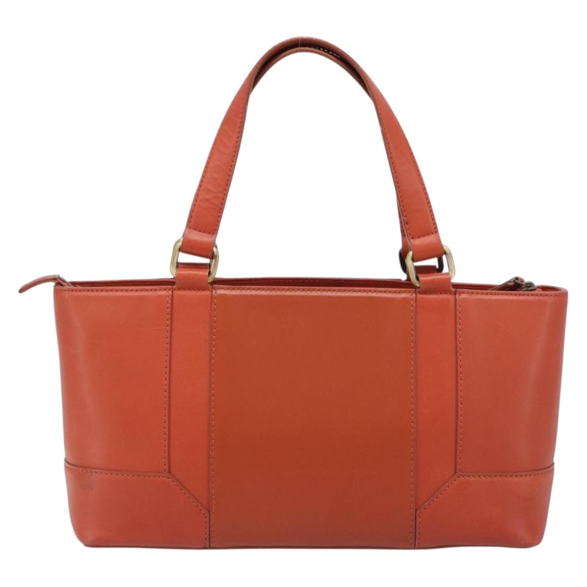 BURBERRY Hand Bag Leather Orange Gold Auth 203611