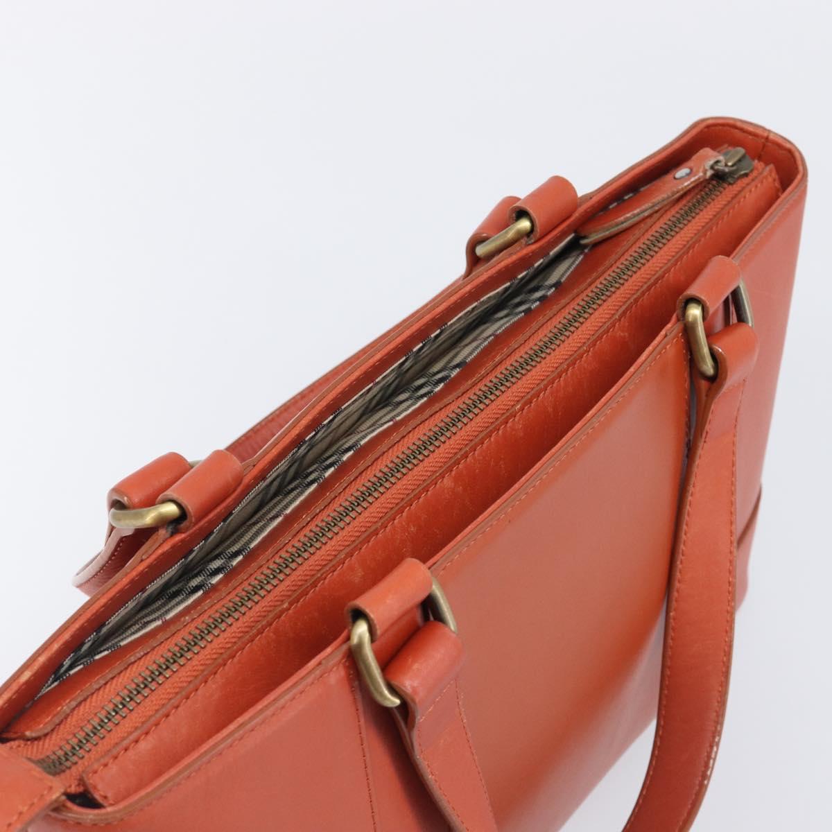 BURBERRY Hand Bag Leather Orange Gold Auth 203611