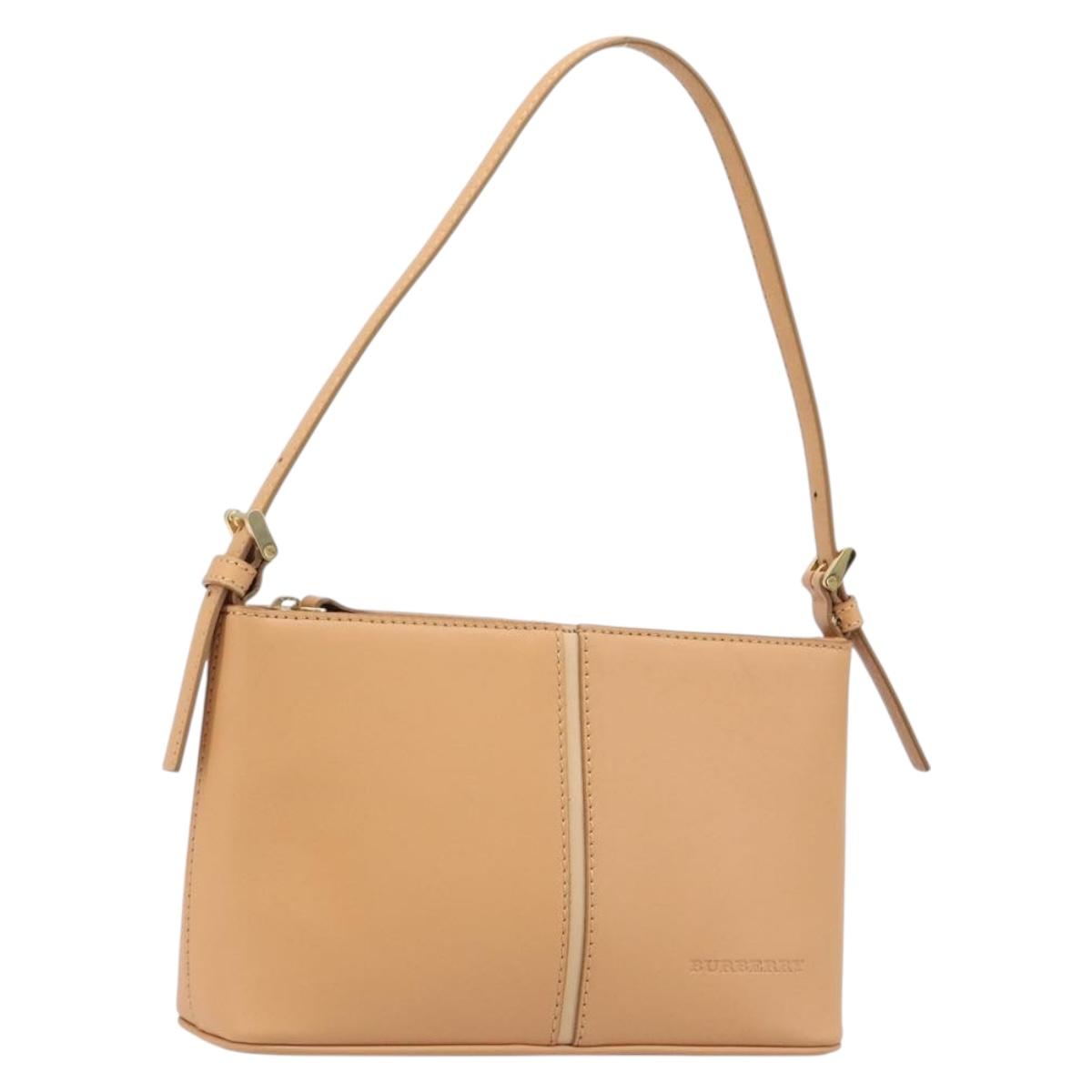 BURBERRY Shoulder Bag Leather Beige Gold Auth 203612A