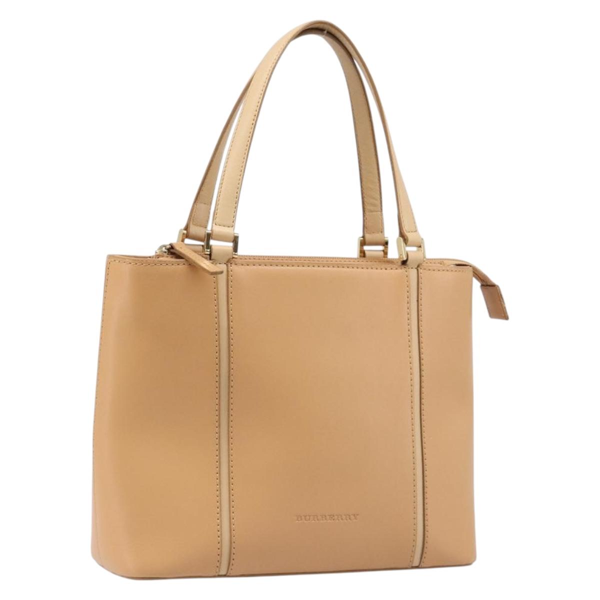 BURBERRY Hand Bag Leather Beige Gold Auth 203613A