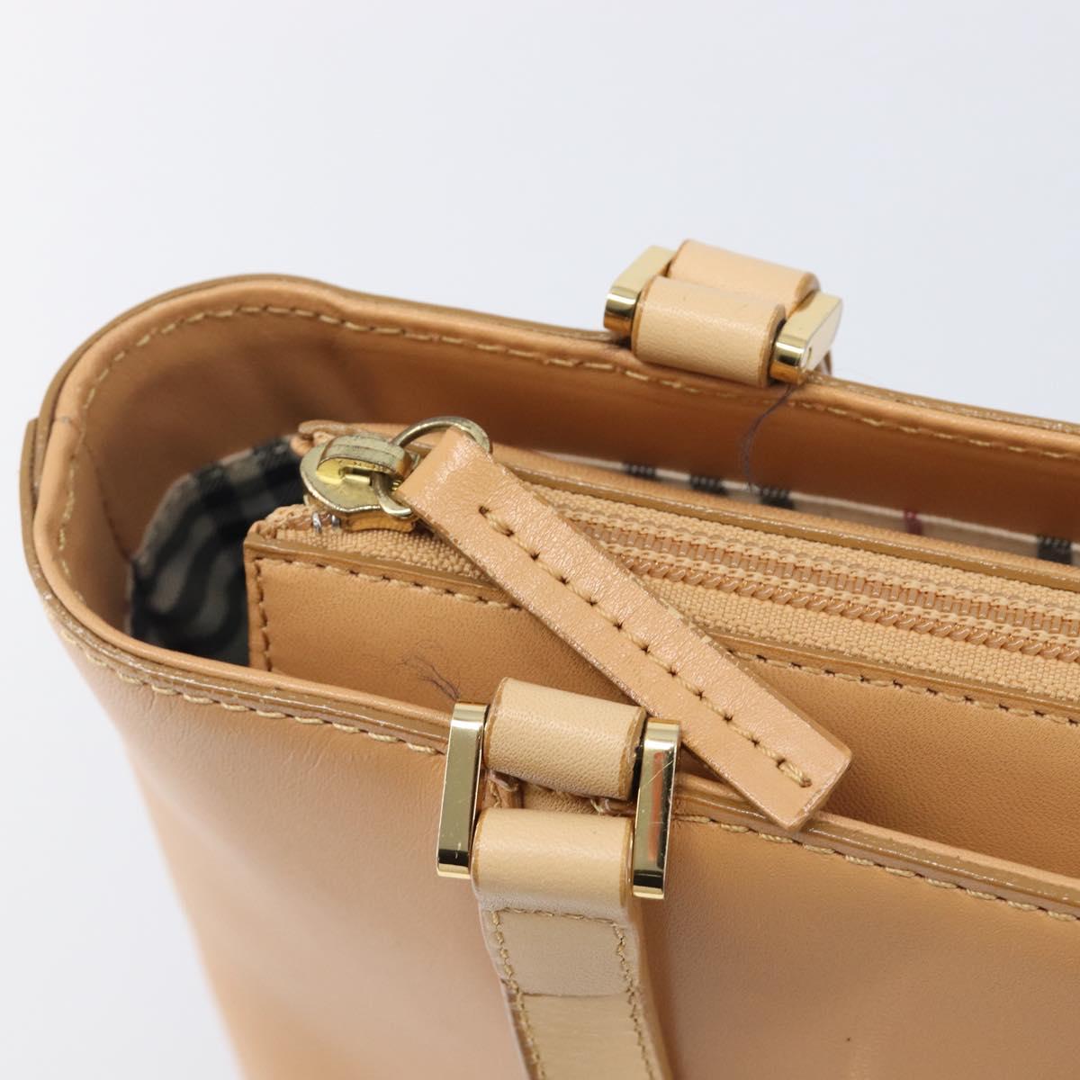 BURBERRY Hand Bag Leather Beige Gold Auth 203613A