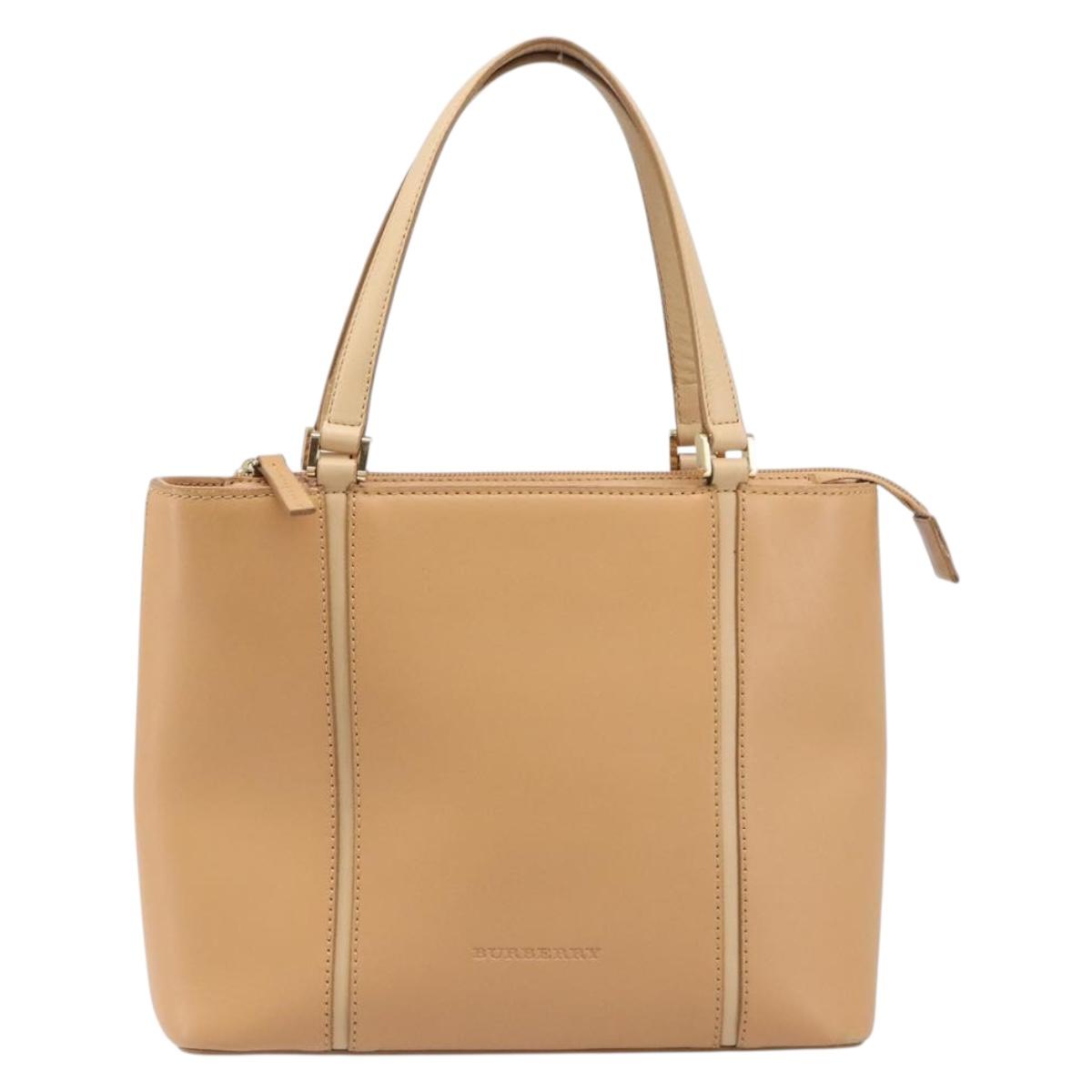 BURBERRY Hand Bag Leather Beige Gold Auth 203613A