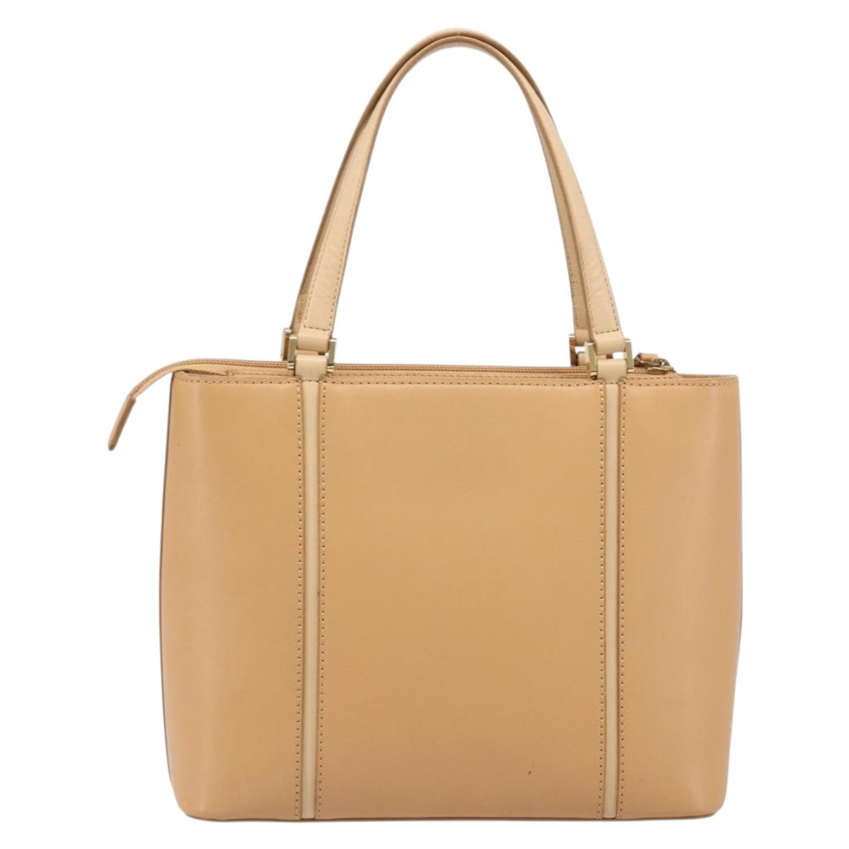 BURBERRY Hand Bag Leather Beige Gold Auth 203613A