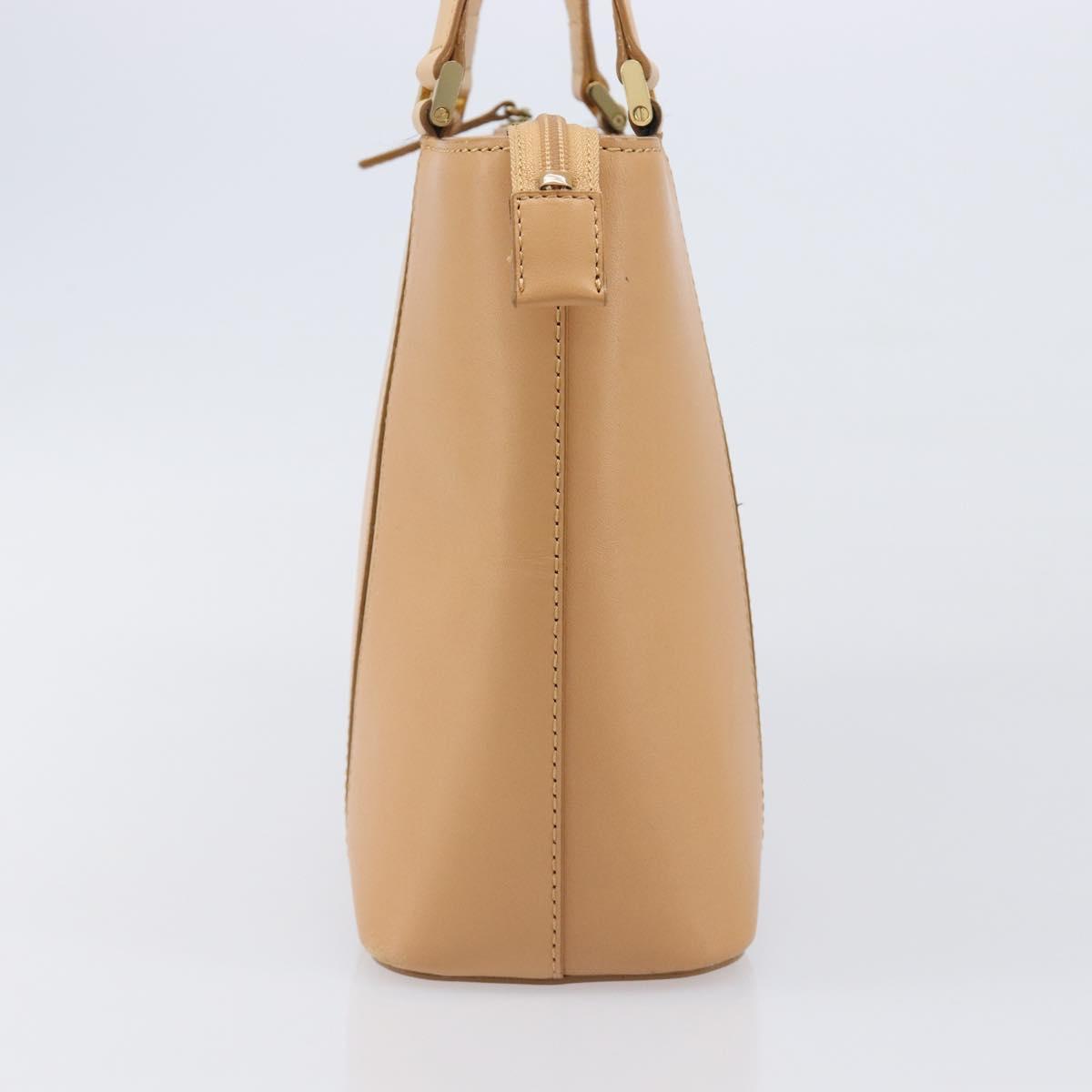BURBERRY Hand Bag Leather Beige Gold Auth 203613A