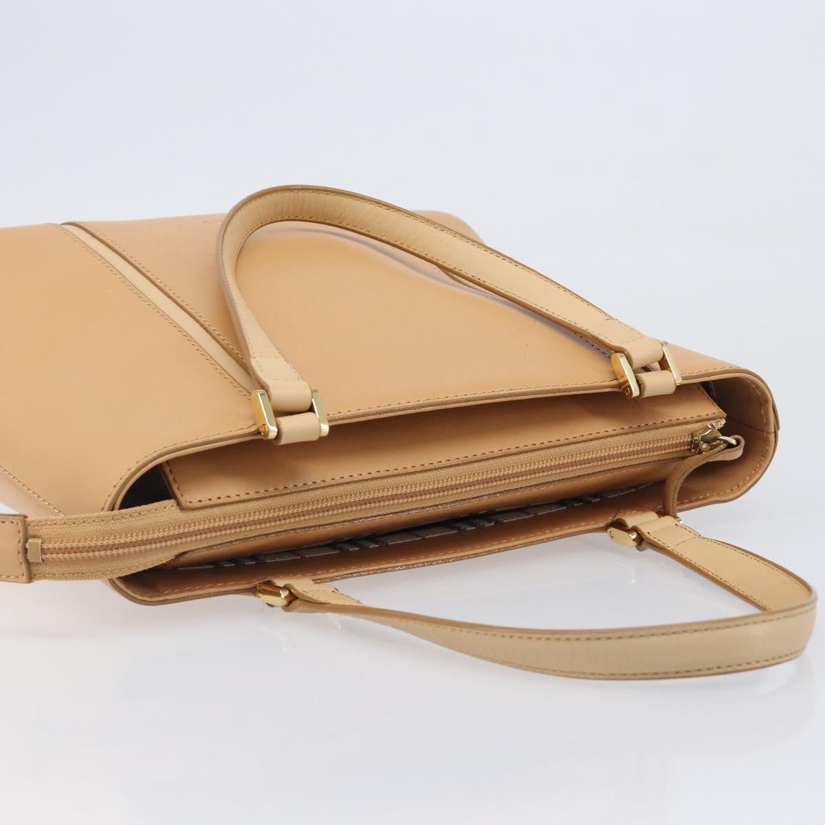 BURBERRY Hand Bag Leather Beige Gold Auth 203613A