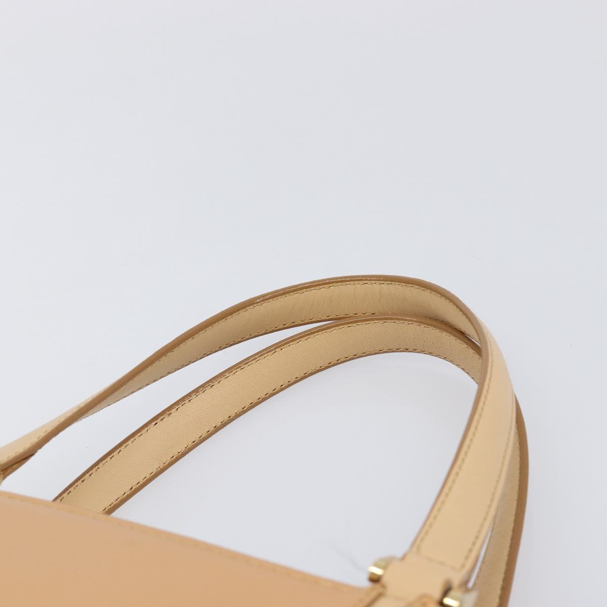 BURBERRY Hand Bag Leather Beige Gold Auth 203613A