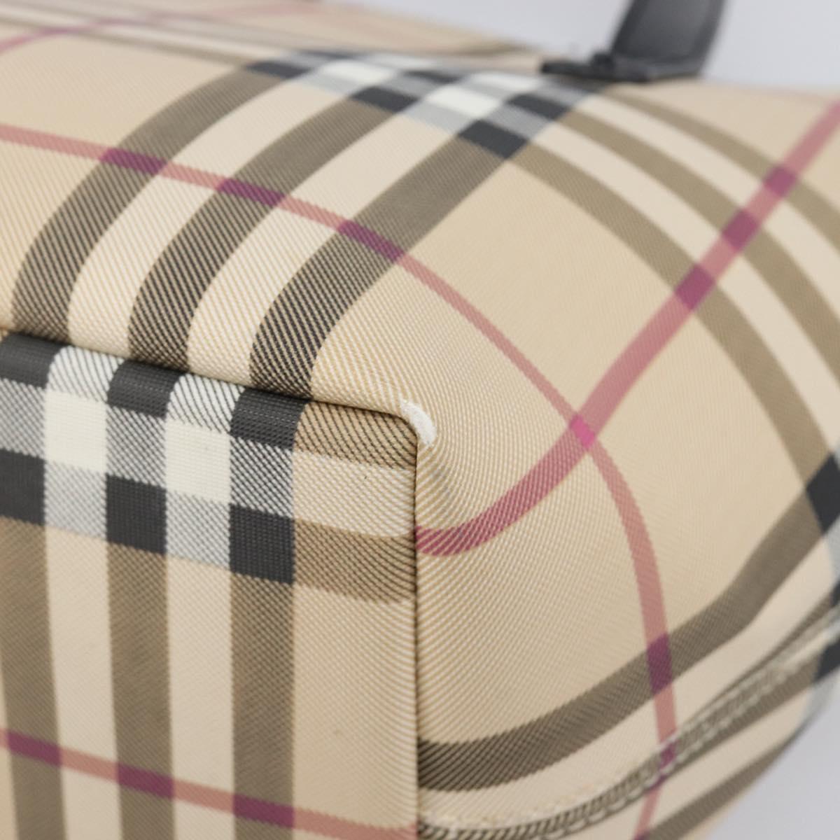 BURBERRY Nova Check Hand Bag PVC Beige Silver Auth 203614