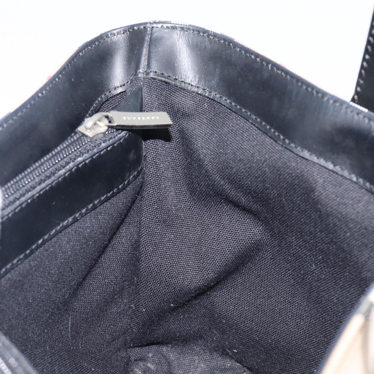 BURBERRY Nova Check Hand Bag PVC Beige Silver Auth 203614