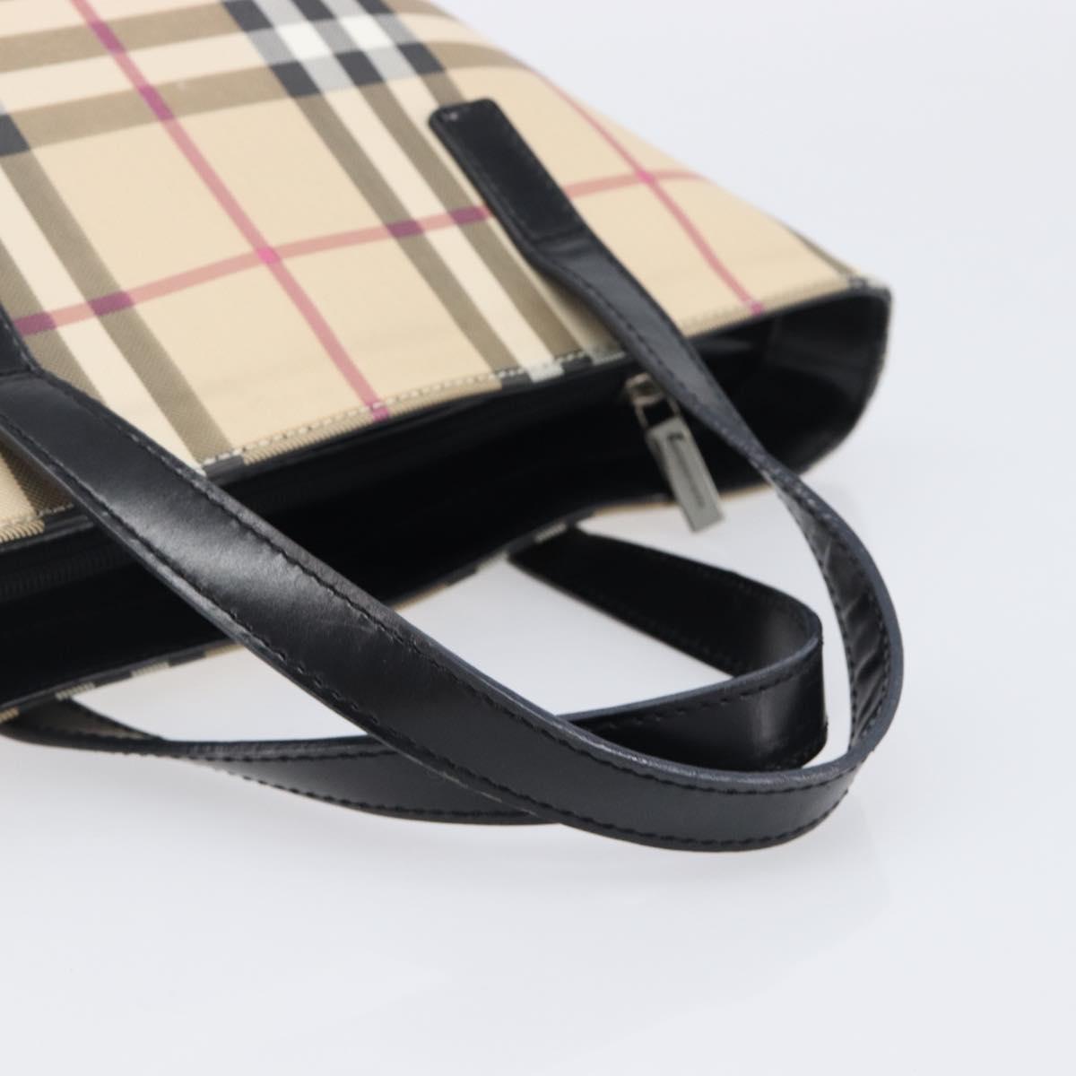 BURBERRY Nova Check Hand Bag PVC Beige Silver Auth 203614