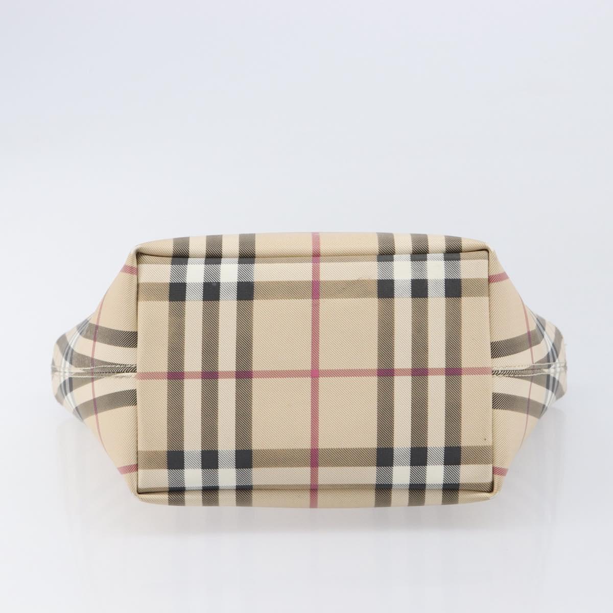 BURBERRY Nova Check Hand Bag PVC Beige Silver Auth 203614