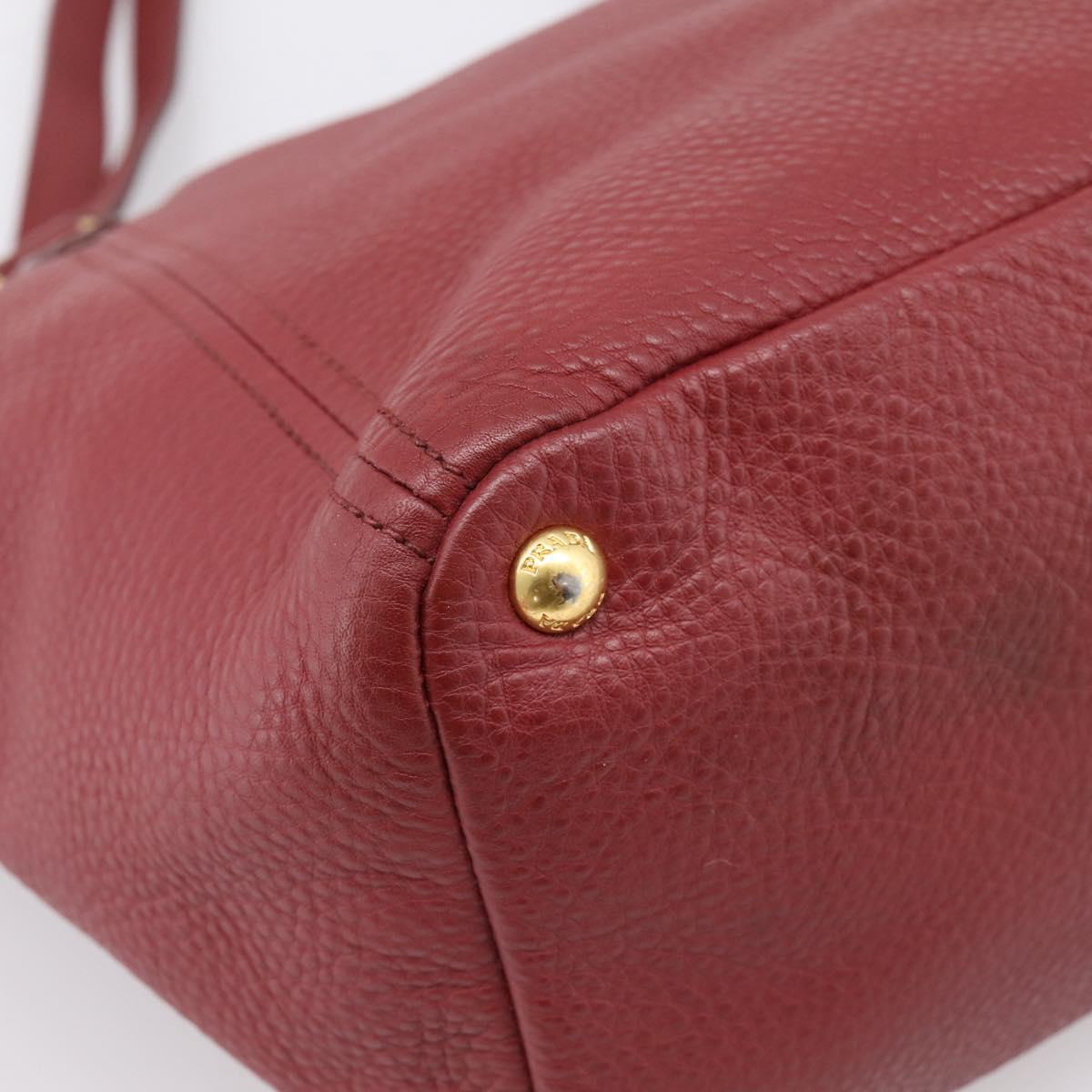 PRADA Tote Bag Vittero Dino Leather Red Gold Auth 203615A
