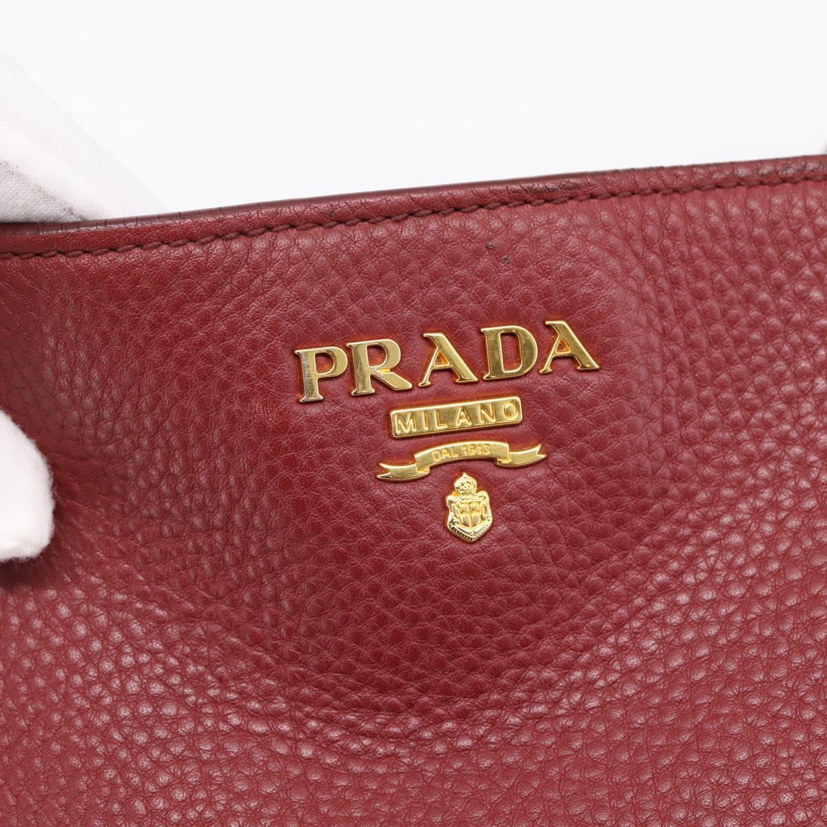 PRADA Tote Bag Vittero Dino Leather Red Gold Auth 203615A