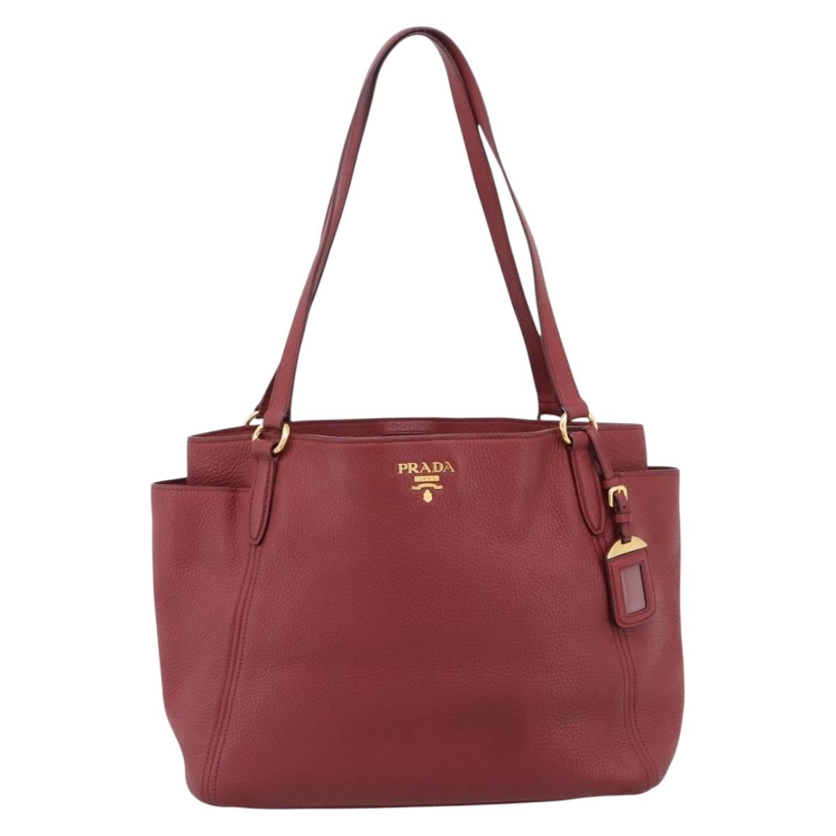 PRADA Tote Bag Vittero Dino Leather Red Gold Auth 203615A