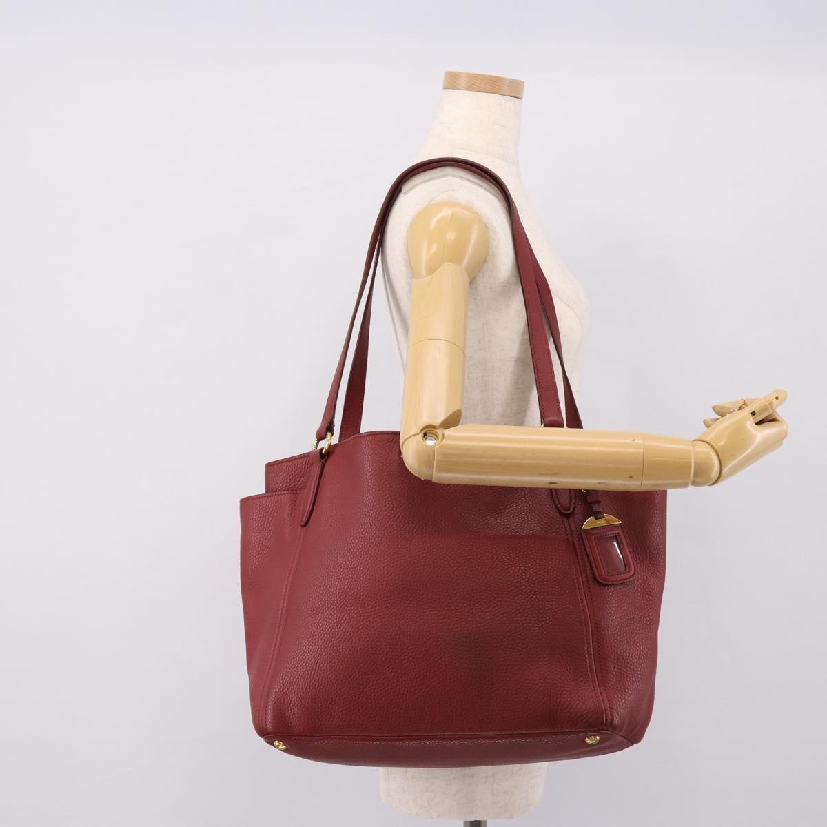 PRADA Tote Bag Vittero Dino Leather Red Gold Auth 203615A