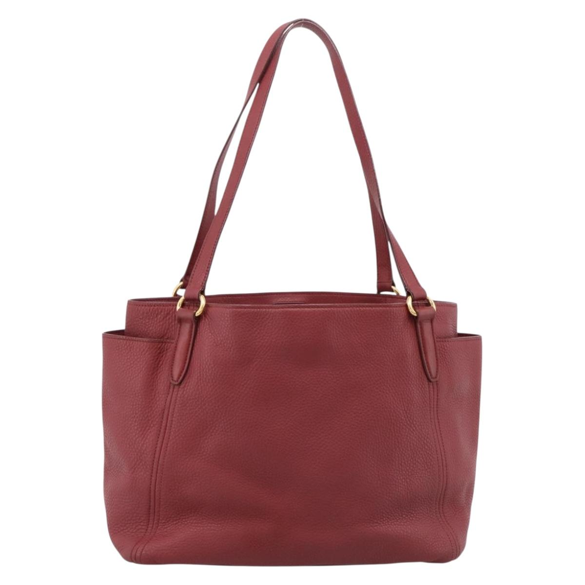 PRADA Tote Bag Vittero Dino Leather Red Gold Auth 203615A