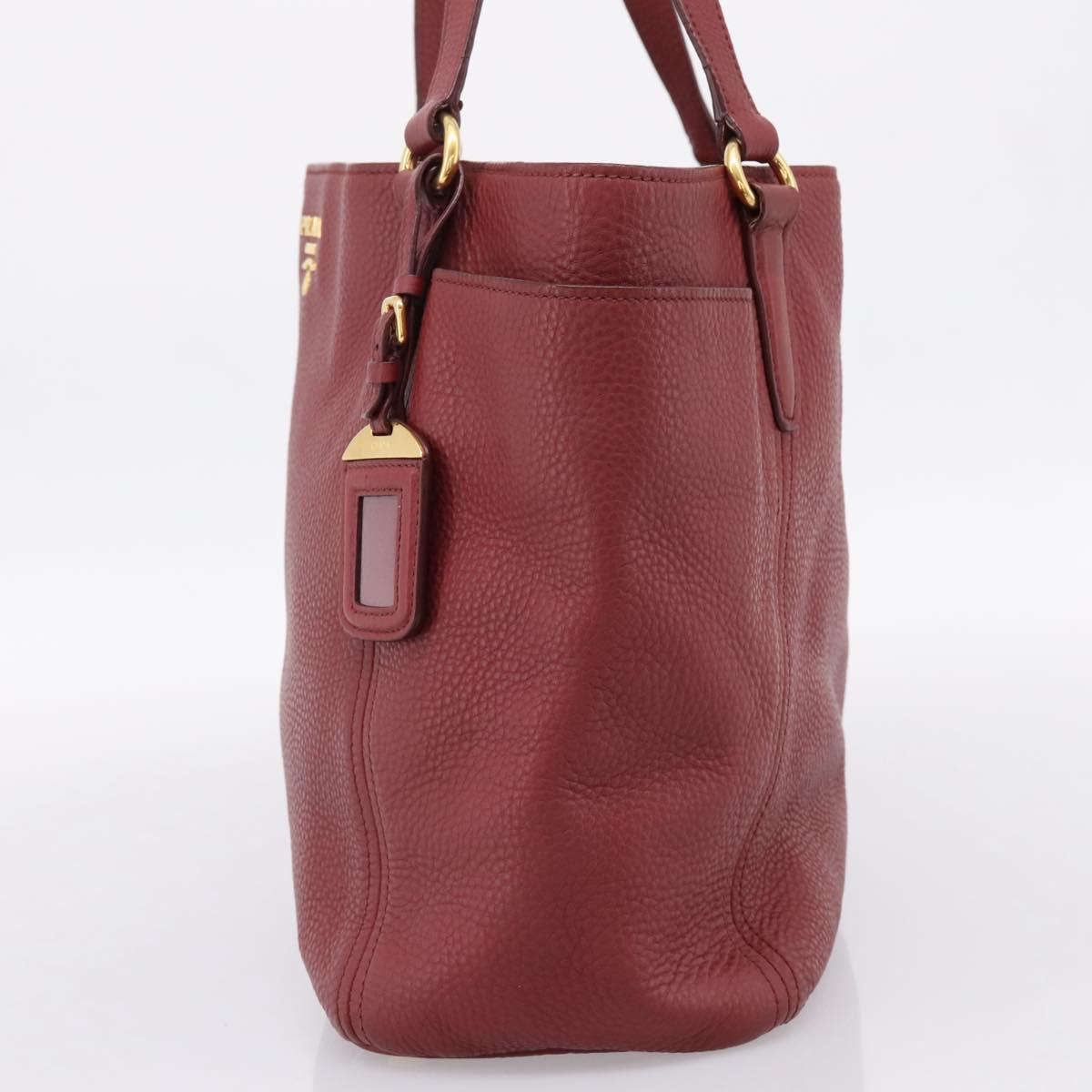 PRADA Tote Bag Vittero Dino Leather Red Gold Auth 203615A
