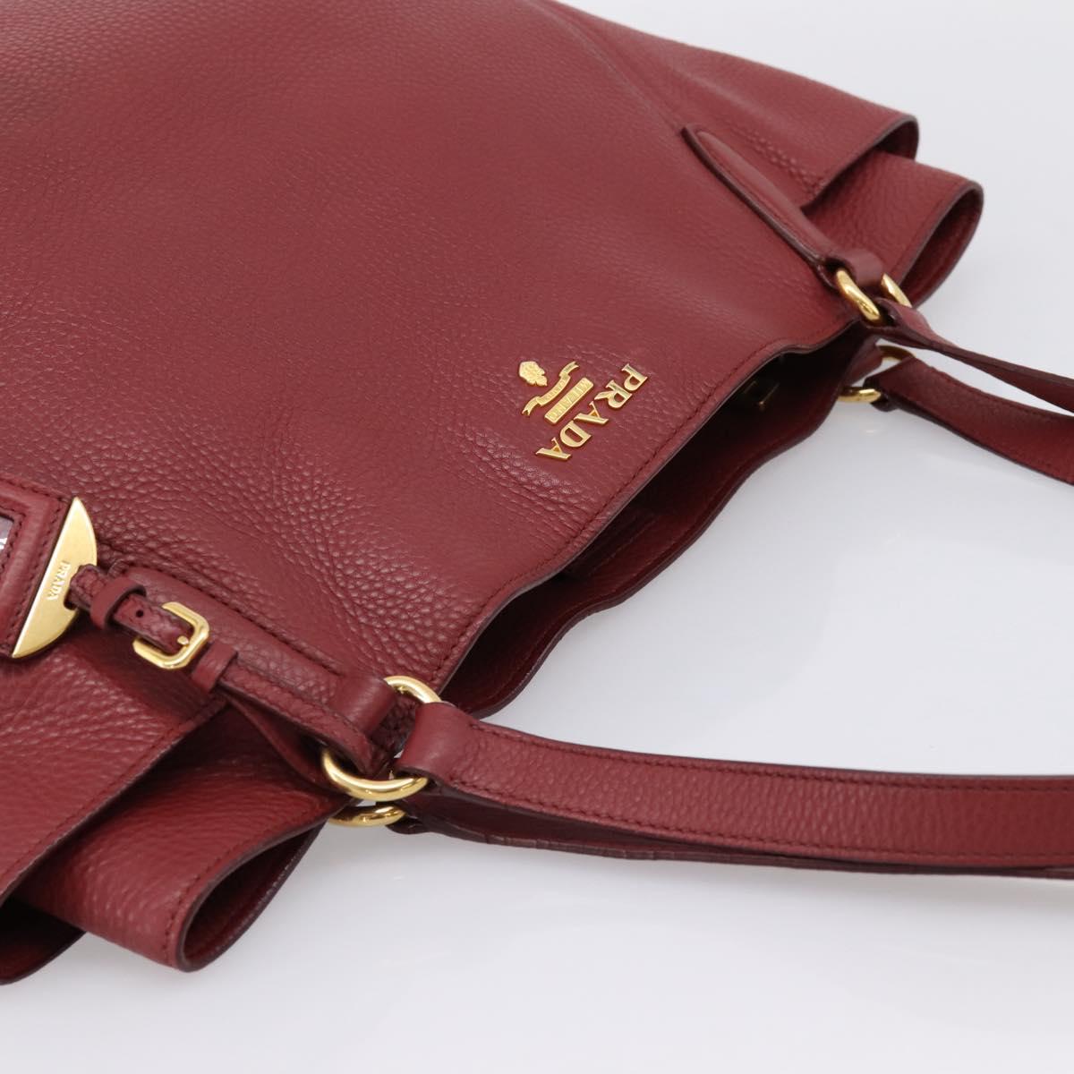 PRADA Tote Bag Vittero Dino Leather Red Gold Auth 203615A
