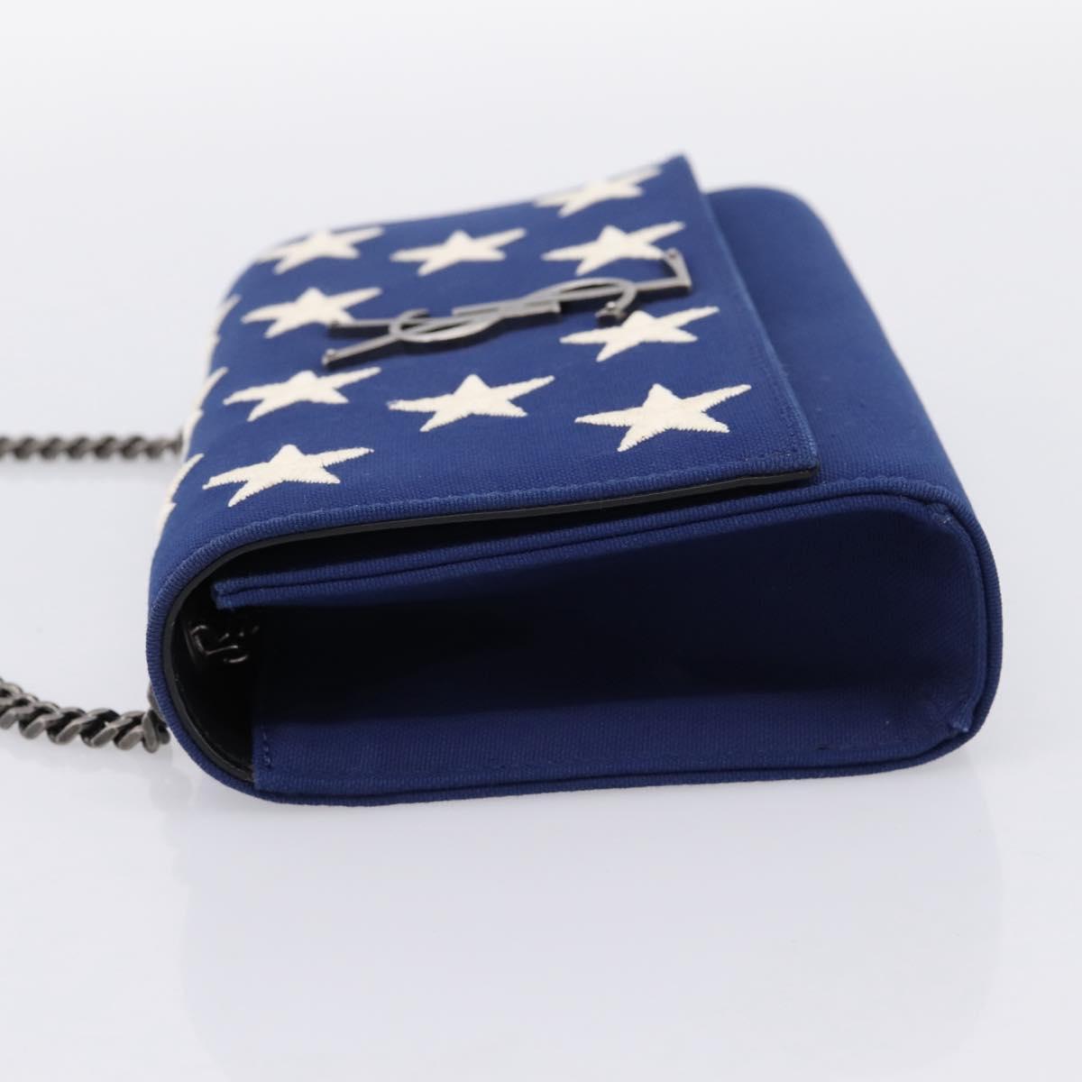 SAINT LAURENT Cassandra Chain Shoulder Bag Canvas Blue Silver Auth 203616M