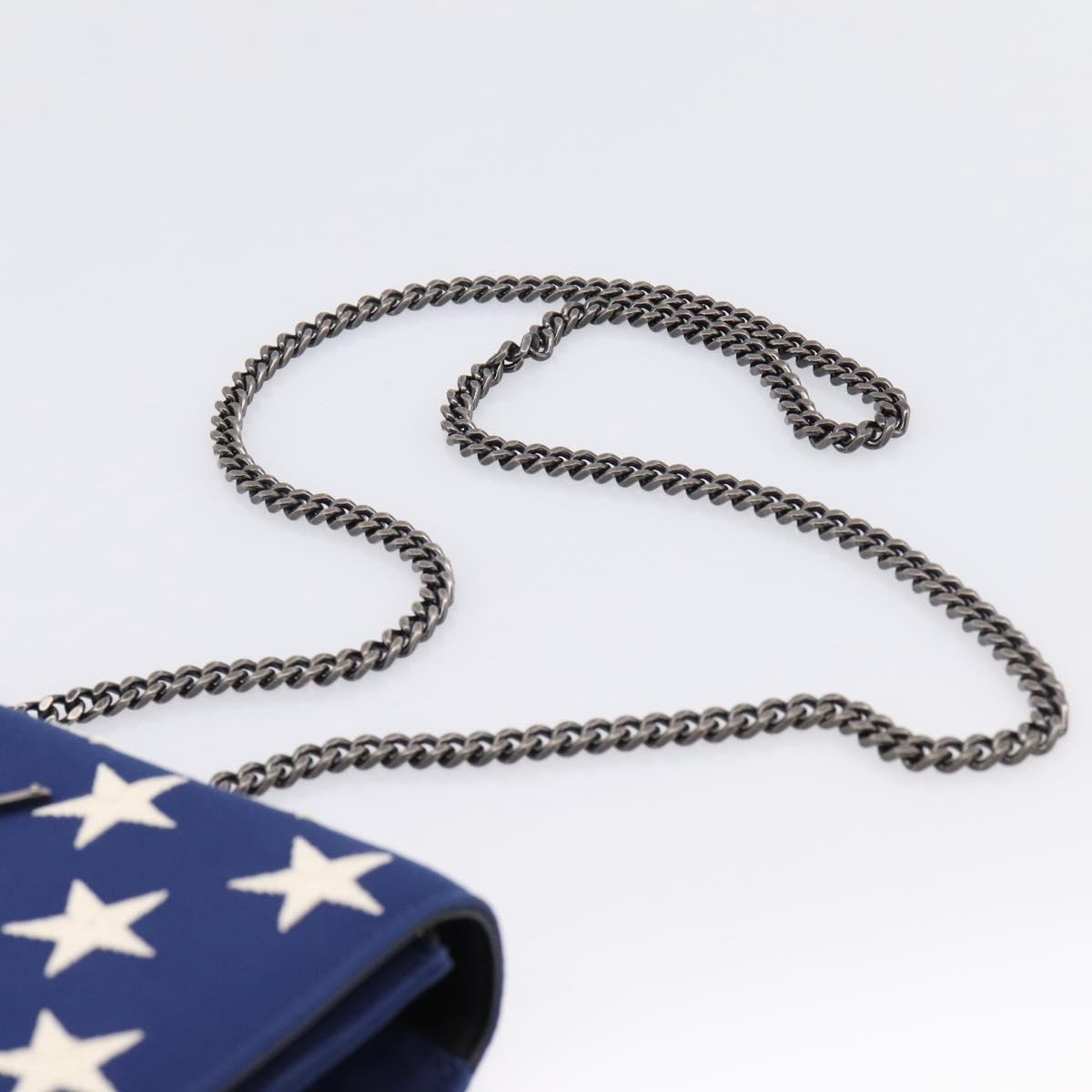 SAINT LAURENT Cassandra Chain Shoulder Bag Canvas Blue Silver Auth 203616M