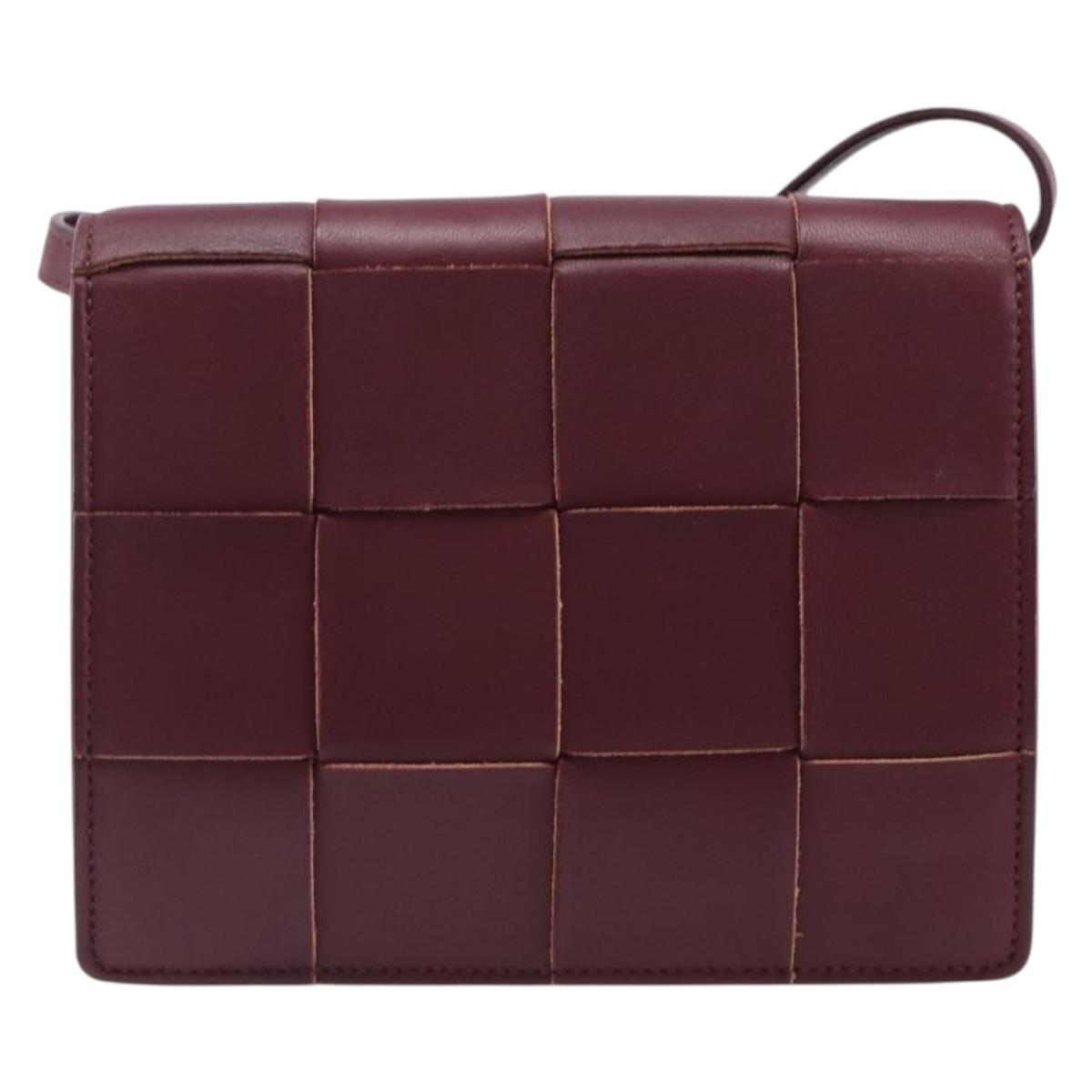 BOTTEGA VENETA MAXI INTRECCIATO Shoulder Bag Leather Bordeaux Gold Auth 203617V