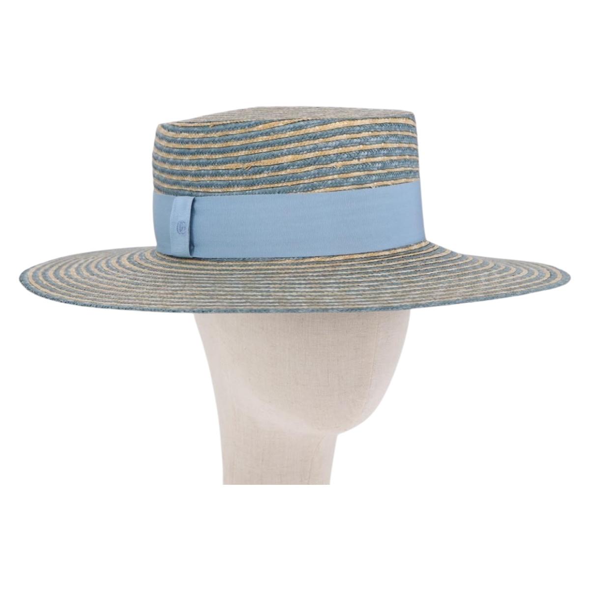 GUCCI Hat Straw L Light Blue Auth 203618M