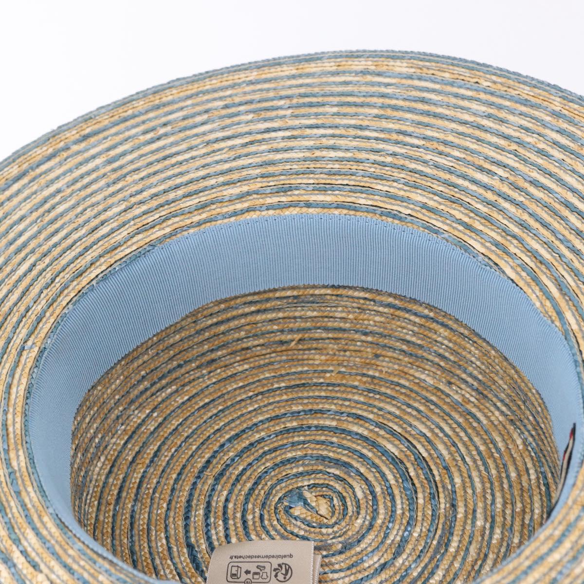 GUCCI Hat Straw L Light Blue Auth 203618M