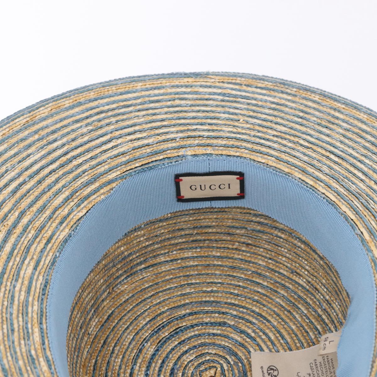 GUCCI Hat Straw L Light Blue Auth 203618M