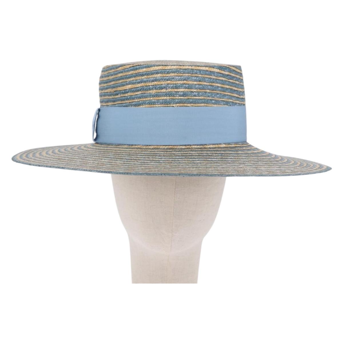 GUCCI Hat Straw L Light Blue Auth 203618M